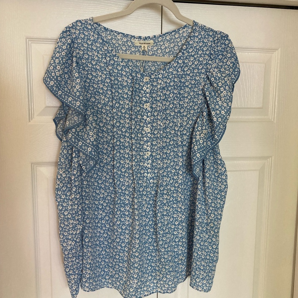 Blue Floral Ruffle Blouse - Picture 8 of 9